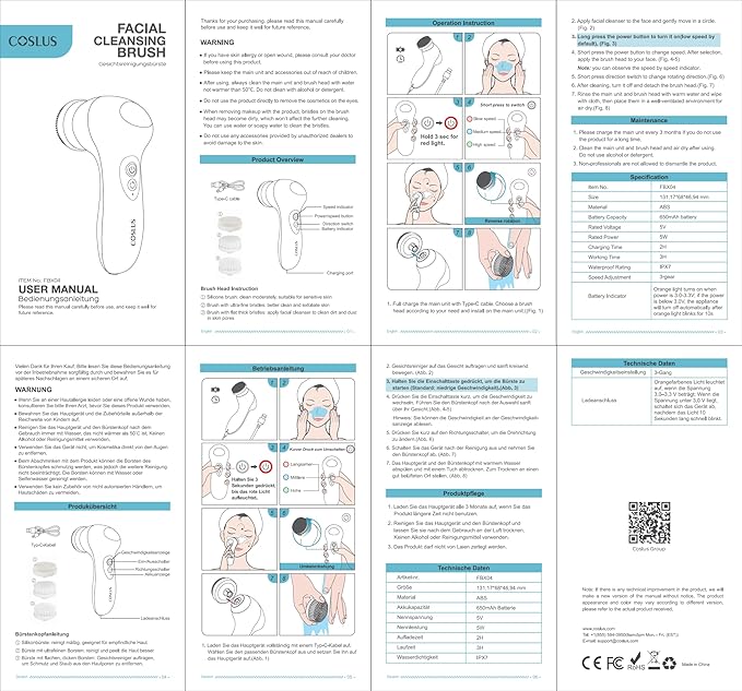 COSLUS FBX04 Facial Cleansing Brush Face Scrubber: 3 in 1 Bi-Directional - Image 8