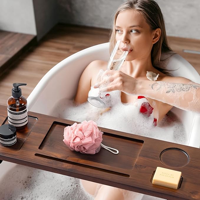 Premium Teak Bathtub Tray for Freestanding Baths - Image 6