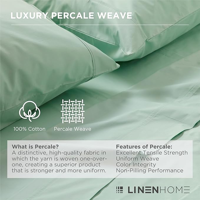 Linen Home 100% Cotton Percale 1 Flat Sheet, Queen Size - Image 2