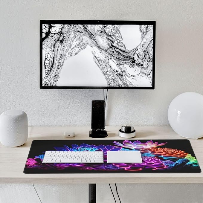 Gaming Mouse Pad,Large Mouse Pads for Desk,Non-Slip Rubber Base Extended Mousepad,XXL Keyboard Mouse Mat,Stitched Edges Computer Keyboard Desk Pad,35.4x15.8inch,Colorful Succulents
