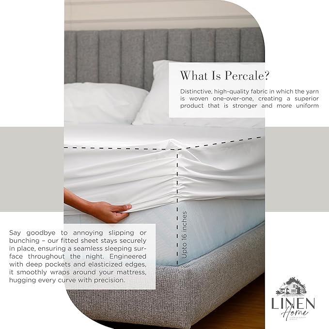 Linen Home 100% Cotton Percale Sheets Full Size, Deep Pocket, 4 Pieces Set - Image 4