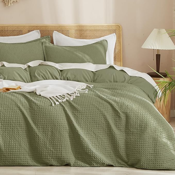 PHF Waffle Weave Duvet Cover Set King Size, No Snagging Ultra Soft Luxury by PHF