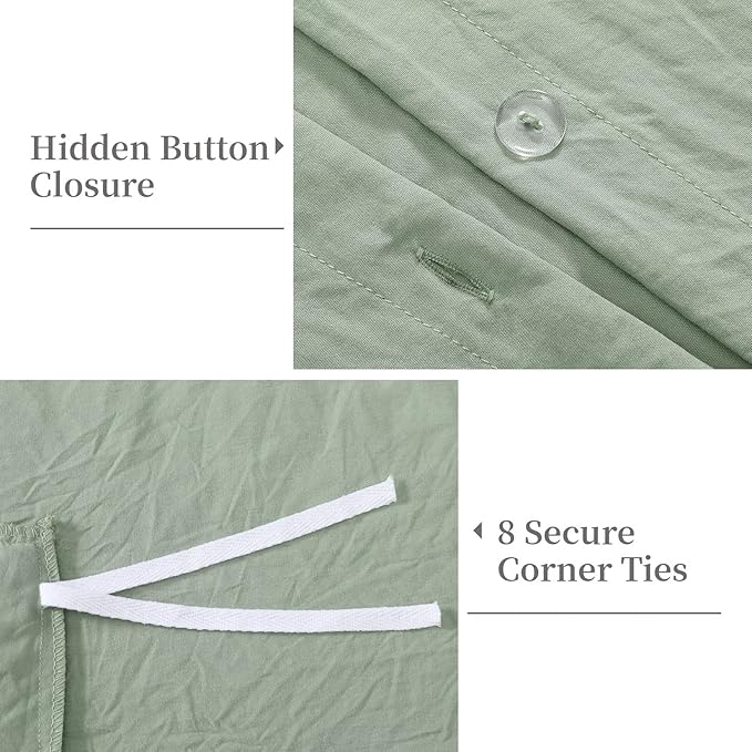 Sage Green Ruffled Duvet Cover Twin, Sage Green, 68x90 in - Image 4