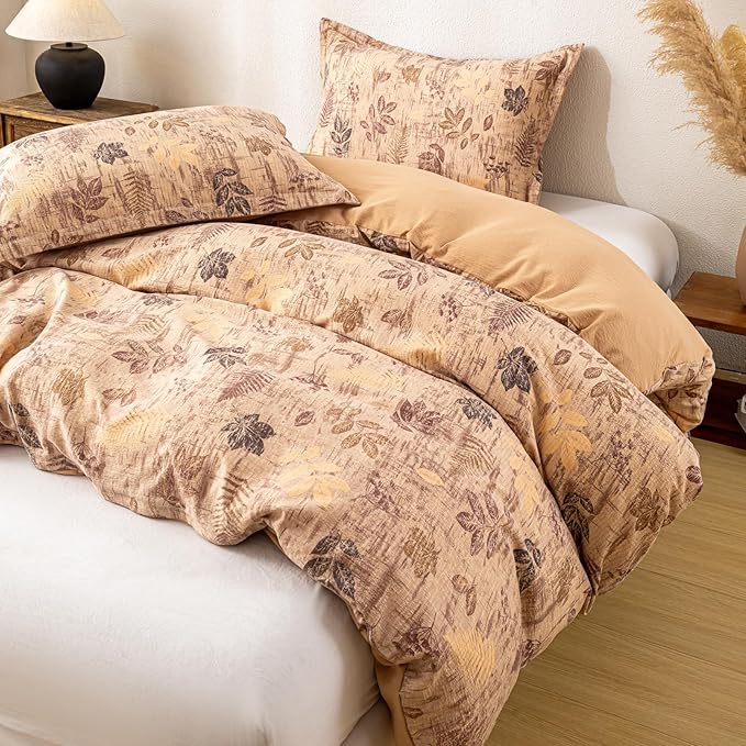 OAITE Brown Leaves King Size Duvet Cover-3 Pieces Prewashed Cotton-Like - Image 5