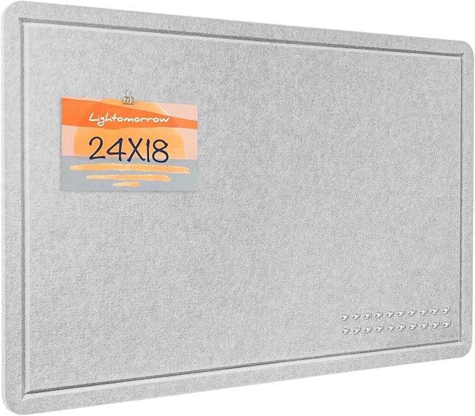 Bulletin Board, 24 x 18 inches Felt Board Decorative Pin Board, Cork Board Alternative for Wall, Foldable Photo Board Self-Adhesive Vision Board Mood Board with 20 Pushpins - Light Gray