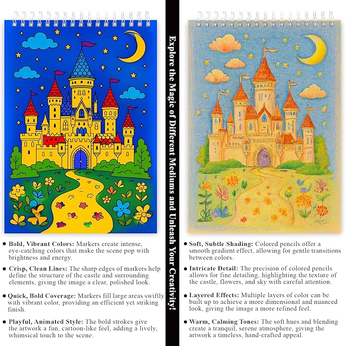 Fuxi Coloring Books for Girls, 60 Sheets (73lb/120gsm) Blank Sketch Book + 50 Designs Blank Coloring Book, Stocking Stuffers for Kids 8-12 Girls.