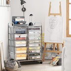 GOFLAME 15-Drawer Rolling Storage Cart, Craft Storage Cart with Removable Drawers & Lockable Wheels, Art Cart Supply Storage Organizer for Home Office Classroom, Clear