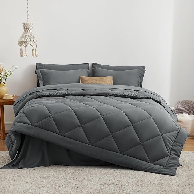 Love's cabin Twin Comforter Set Dark Grey, 5 Pieces Twin Bed in a Bag, All - Image 2