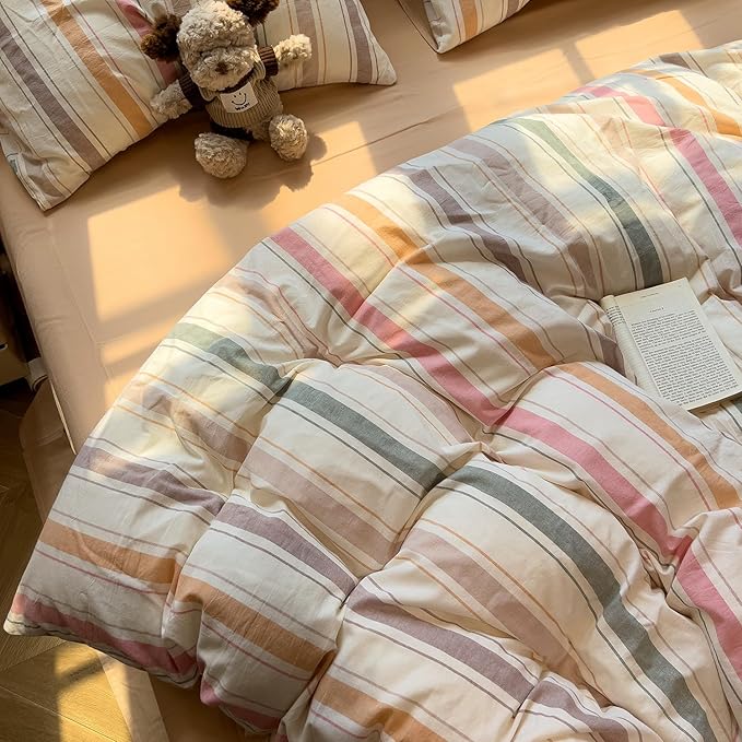 mixinni Vintage Striped Duvet Cover Set King, 3-Piece 100% Washed Cotton - Image 3