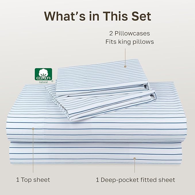 California Design Den Printed Striped Bed Sheets King Size Set - Image 4