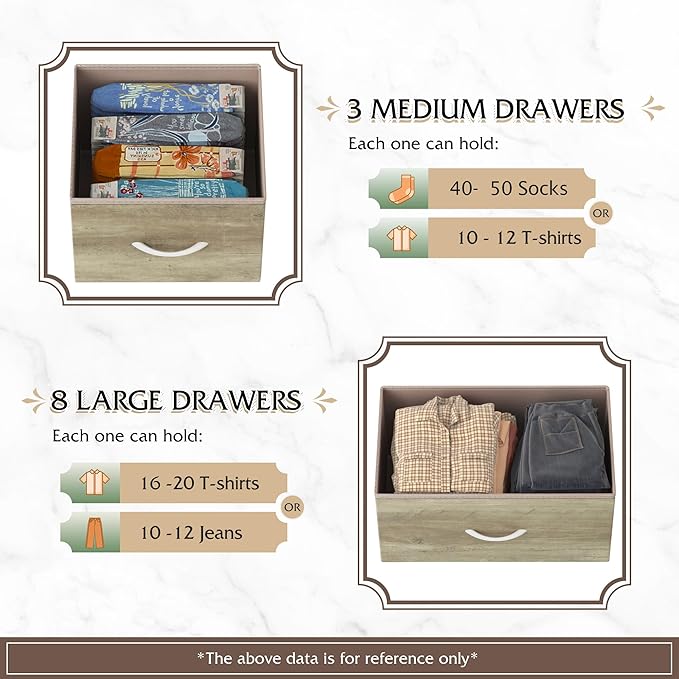 WLIVE Tall Dresser for Bedroom, Fabric Dressers Storage Tower, Dresser & Chest of Drawers Organizer Unit with 11 Drawers, Storage Cabinet, Hallway, Closets, Steel Frame, Wood Top, Greige