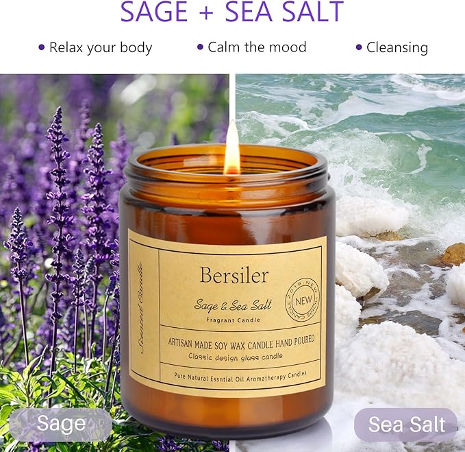 Aromatherapy Candles, Scented Candles, 7 OZ Sage Sea Salt Candles, Stress - Image 3