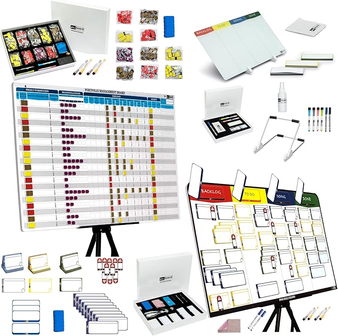pmxboard Project Management Board Set, Combo Set XXL. Agile Project Management Mega Bundle Project Kit. Full Magnetic Kanban Board Set, Portfolio Management Board Set, Desktop Kanban Board Set, 3 in 1