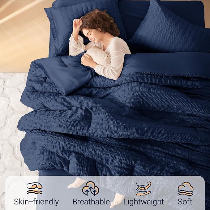 MUXHOMO 7 Pieces Full Comforter Set, Seersucker Bed in a Bag Full Size - Image 2