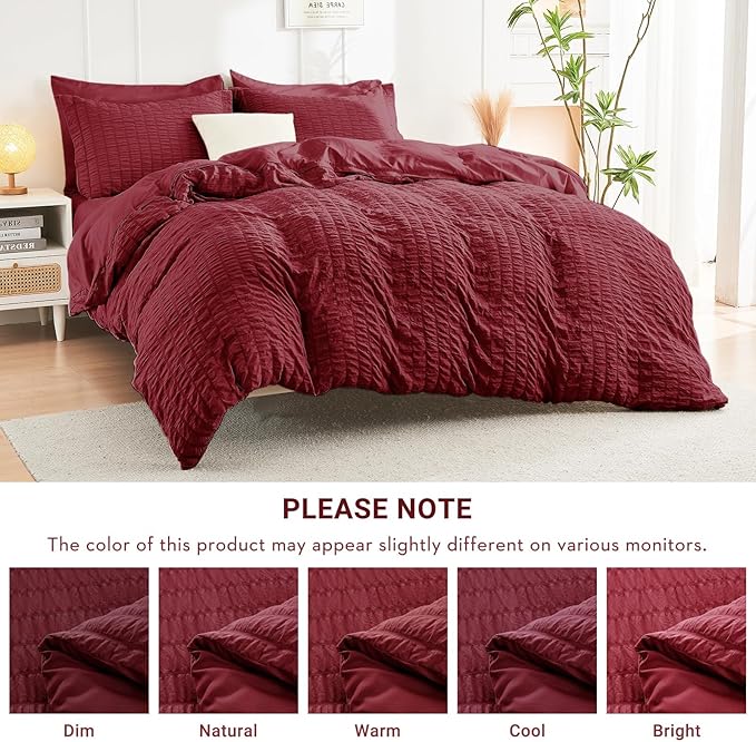 HYMOKEGE Burgundy California King Comforter Set Seersucker 7 Pieces, All Season - Image 6