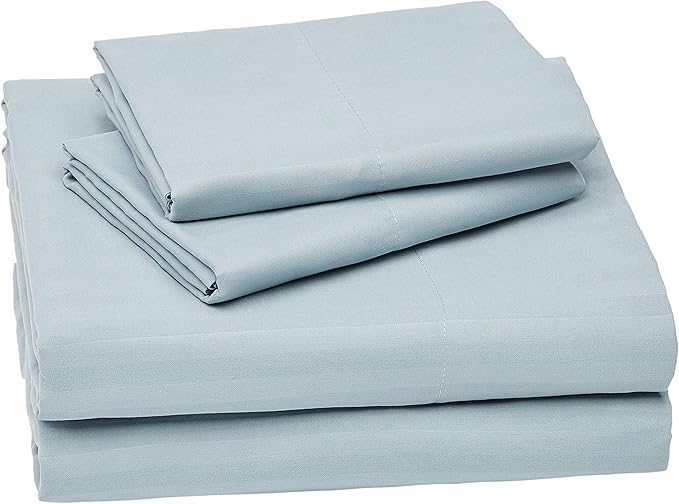 Amazon Basics Deluxe Microfiber Bed Sheets Full Size, Spa Blue Striped - Image 2