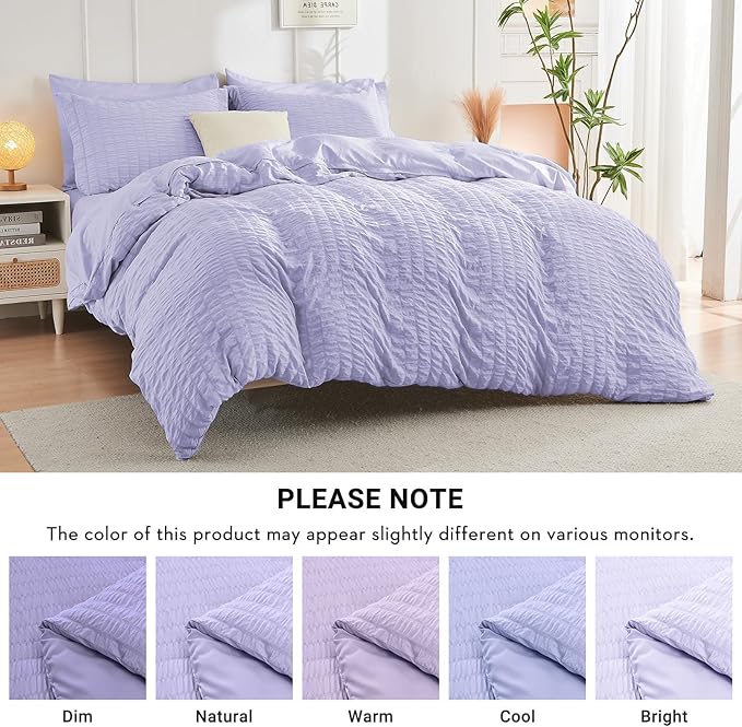 HYMOKEGE Light Purple California King Comforter Set Seersucker 7 Pieces - Image 5