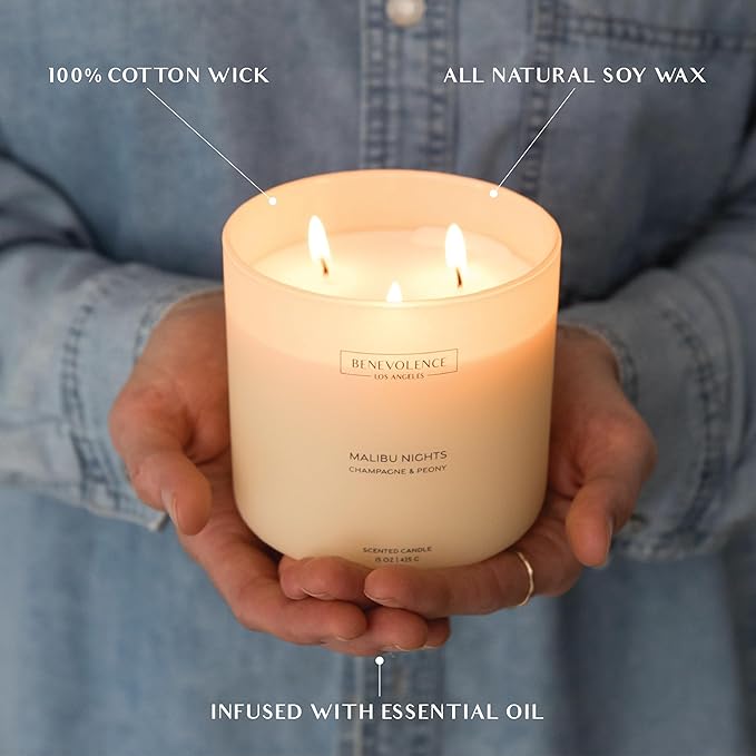 Champagne & Peony – Benevolence LA Large 3-Wick Scented Candle - Image 4