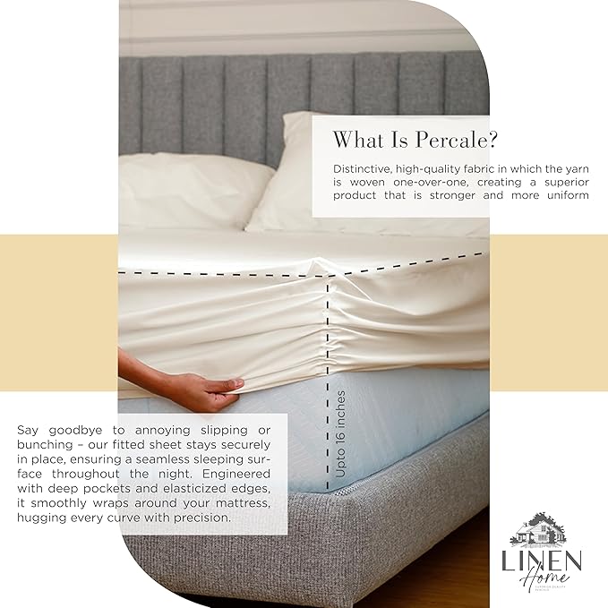 Linen Home 100% Cotton Percale Sheets California King Size, Deep Pocket - Image 4