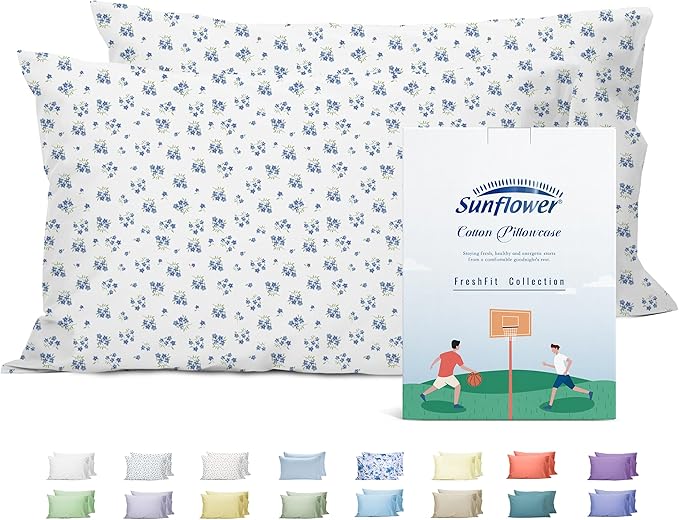 sunflower Queen Pillowcases Set of 2, 100% Cotton Queen Size Pillow Cases 2 by SunflowerHometexUS