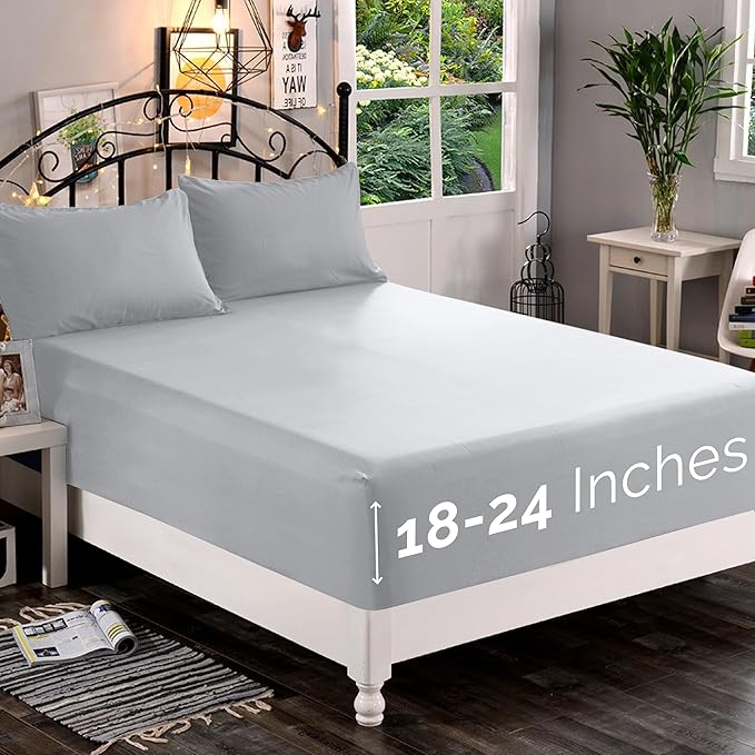 Elegant Comfort 1500 Premium Quality Fitted Sheet Ultra Soft 18-24 Inch Extra by ELEGANTCOMFORT