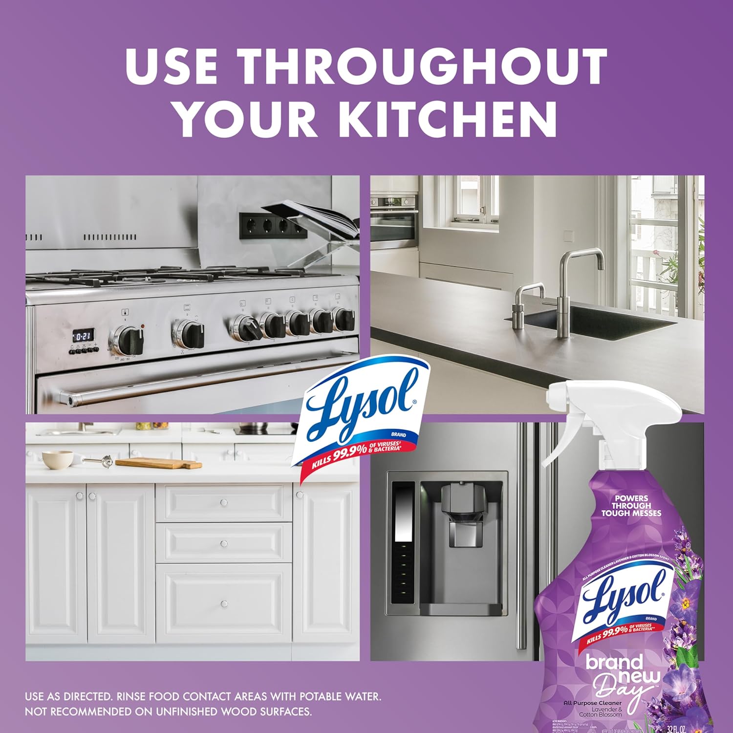 Lysol All Purpose Cleaner Spray, Multi-Purpose Disinfecting Spray, Kitchen & Bathroom Cleaner, Lavender & Cotton Blossom Scent, 32 Fl Oz