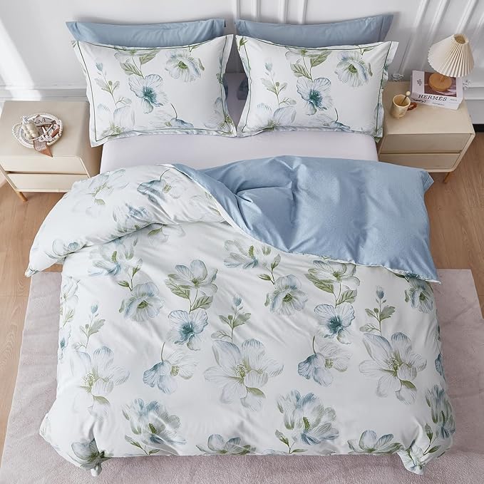 OAITE Duvet Cover Set King Size Floral Pattern 500 Thread Count Ultra Soft 100% - Image 4