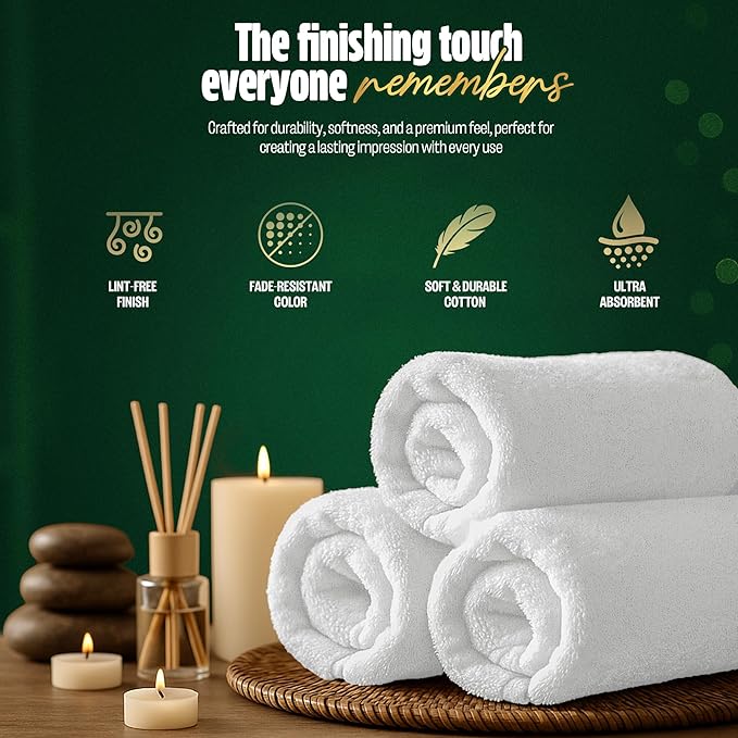 Pearl Linens Pack of 24 100% Cotton Hand Towels, Salon Towels - Image 7