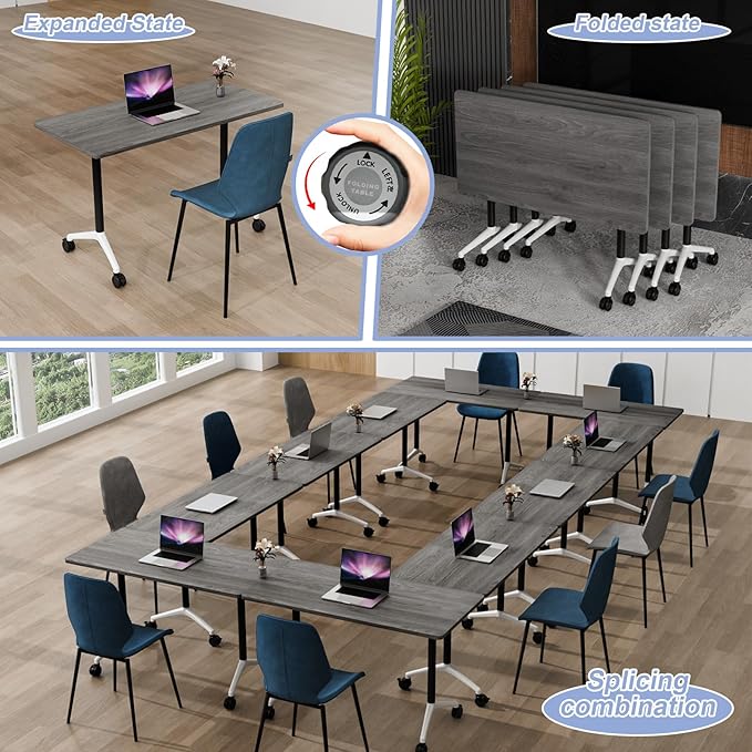 Conference Table Flip Top Mobile Conference Room Tables,Folding Conference Table with Wheels,Large Meeting Training Seminar Table Saving Space for Office Classroom(10C,47.2'')