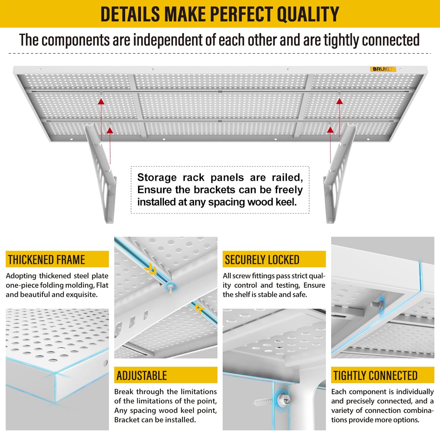 4Pack 1.64x4ft Adjustable Metal Garage Wall Shelving Heavy Duty Garage Storage Shelf Wall Mounted White