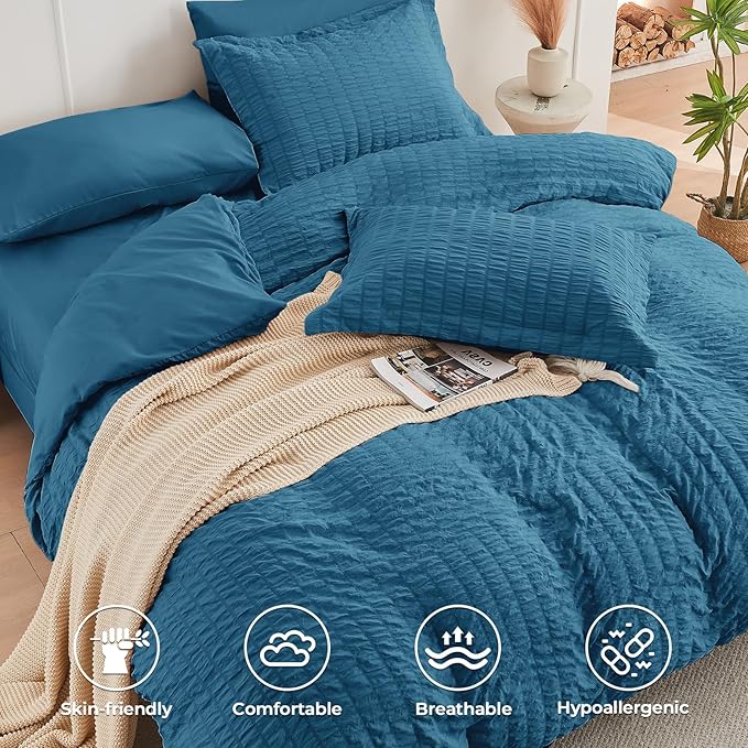 HYMOKEGE Teal Twin XL Comforter Set Seersucker 5 Pieces, All Season Luxury Bed - Image 3