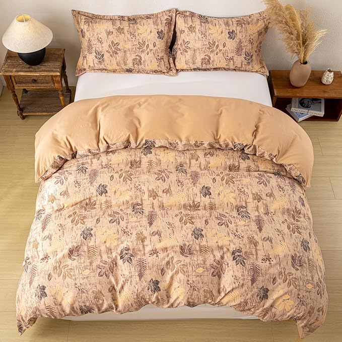 OAITE Brown Leaves King Size Duvet Cover-3 Pieces Prewashed Cotton-Like - Image 6