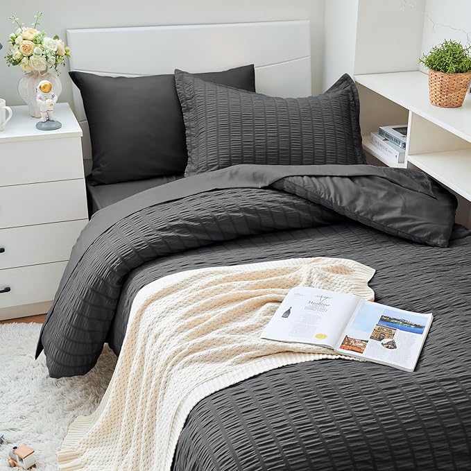 HYMOKEGE Twin XL Comforter Set Seersucker 5 Pieces, All Season Luxury Bed in a - Image 2