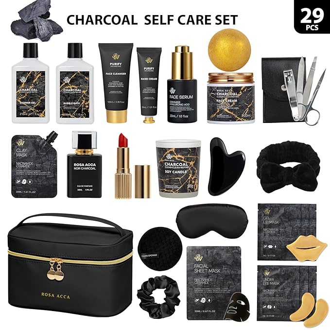 25 Pcs Bath & Body Gift Set for Women, Charcoal Skin Care Kit, Spa Gift Basket - Image 2