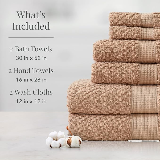 NY Loft 100% Cotton Towel Set 6 Piece Towel Set | Super Soft & Absorbent - Image 2