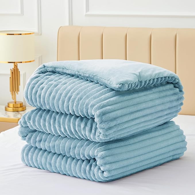 BEDELITE Fleece Queen Comforter Set -Super Soft & Warm Fluffy Light Blue Bedding - Image 7