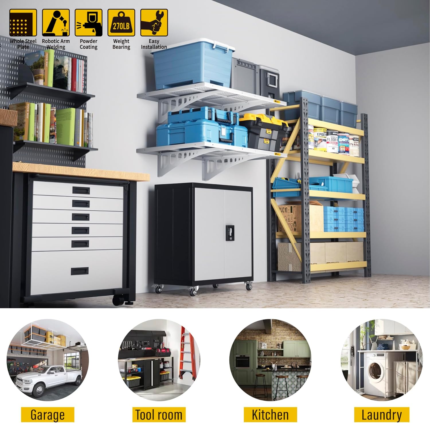 2Pack 2x3ft Adjustable Metal Garage Wall Shelving Heavy Duty Garage Storage Shelf Wall Mounted White