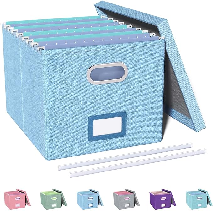 Oterri File Organizer, File Box, File Cabinet for Letter File Folder Storage, Portable Storage Bins with Lids for Office/Decor/Home,Document Organizer, 1 Pack,Sky-blue-Box Only