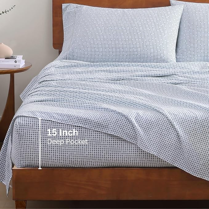 LANE LINEN 100% Organic Cotton Printed King Size Bedding Sheets & Pillowcases - Image 4