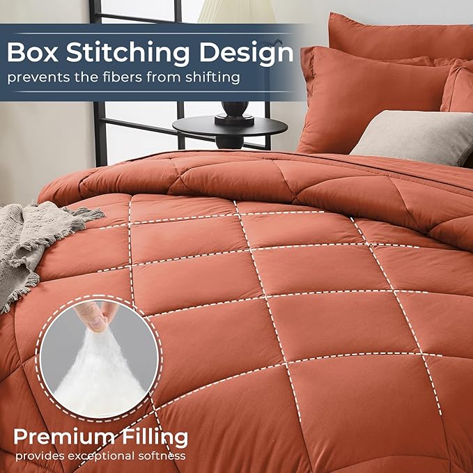 HEVUMYI Burnt Orange Cali-King Comforter Set - Image 4