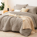 CozyLux Queen Comforter Set Khaki Seersucker 7 Pieces Bed in a Bag Queen by CozyLux