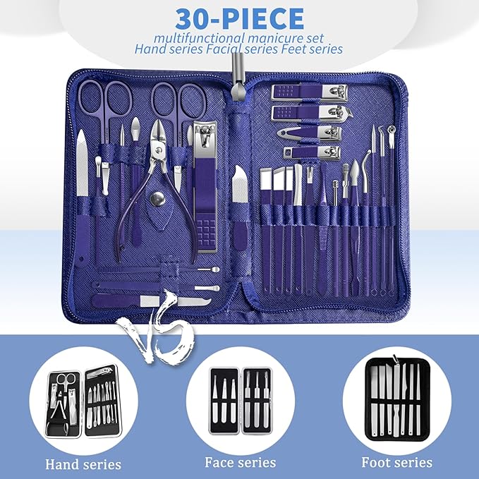 30Pcs Manicure Pedicure Kit，Nail Clippers Kit Professional and Stainless Steel - Image 3