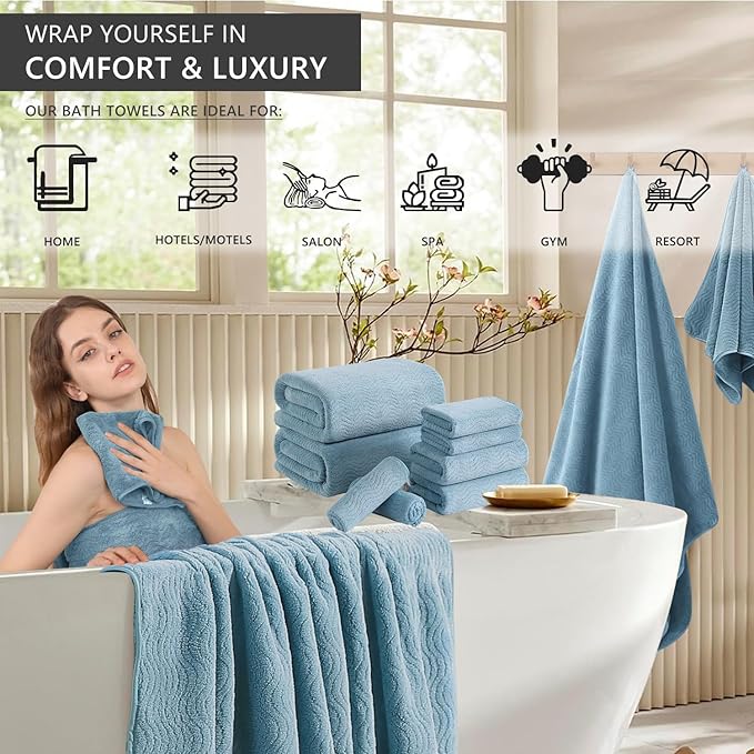 8 Piece Bath Towel Set |2 Oversized Large Bath Sheet, 2 Hand Towels, 4 - Image 2