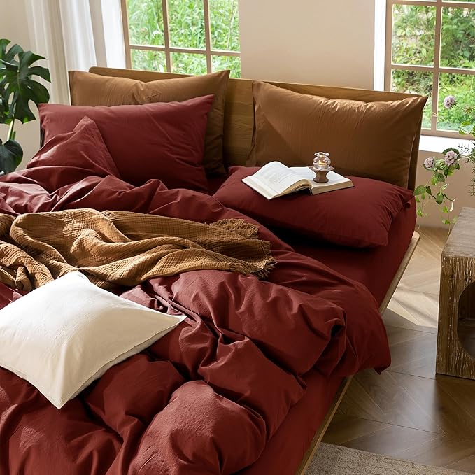 MooMee Bedding Duvet Cover Set 100% Washed Cotton Linen Like Textured - Image 9