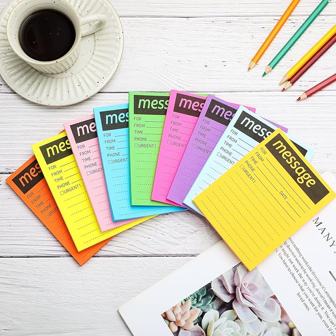 Geyee 9 Pieces Telephone Message Sticky Notes Pads 4 x 5 Inch Assorted Neon Colors Sticky Notes Urgent Self Stick Notepads for Work Call, Office Supplies, 50 Sheets/Pack(Fluorescent Colors)