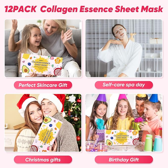 12 Pack Face Masks for Women, Hydrating & Moisturizing Facial Mask for Skincare - Image 6