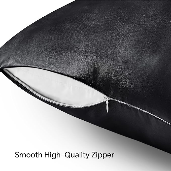 BEDELITE Satin Pillowcase with Zipper 4 Pack, Dark Grey Pillow Cases Queen Size - Image 4