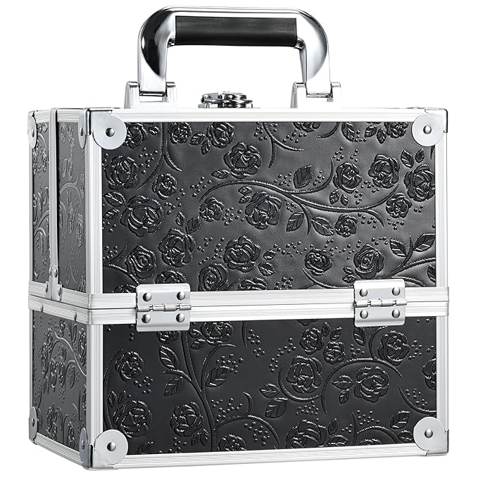 FRENESSA Makeup Train Case Cosmetic Box Portable Makeup Case Organizer 4 Trays by Frenessa