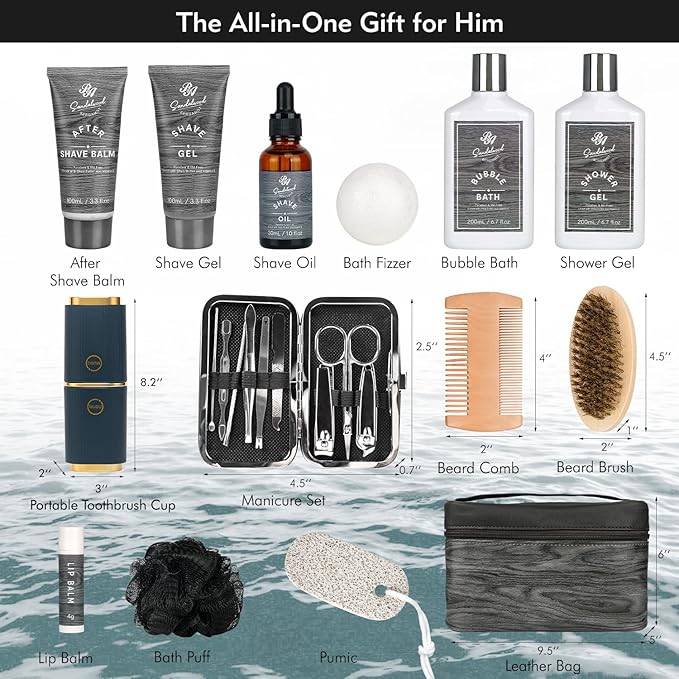 21 Pcs Bath & Body Care Set for Men, Father's Day Gifts for Dad, Home Spa Self - Image 2