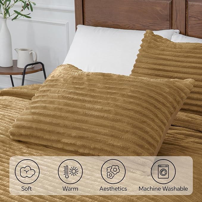 BEDELITE Fleece Twin Comforter Set -Super Soft & Warm Fluffy Brown Bedding - Image 5